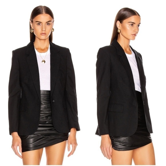 L’AGENCE Scout Cotton-Linen Blazer Solid Black Single Button Lined Size 0 - Picture 2 of 15